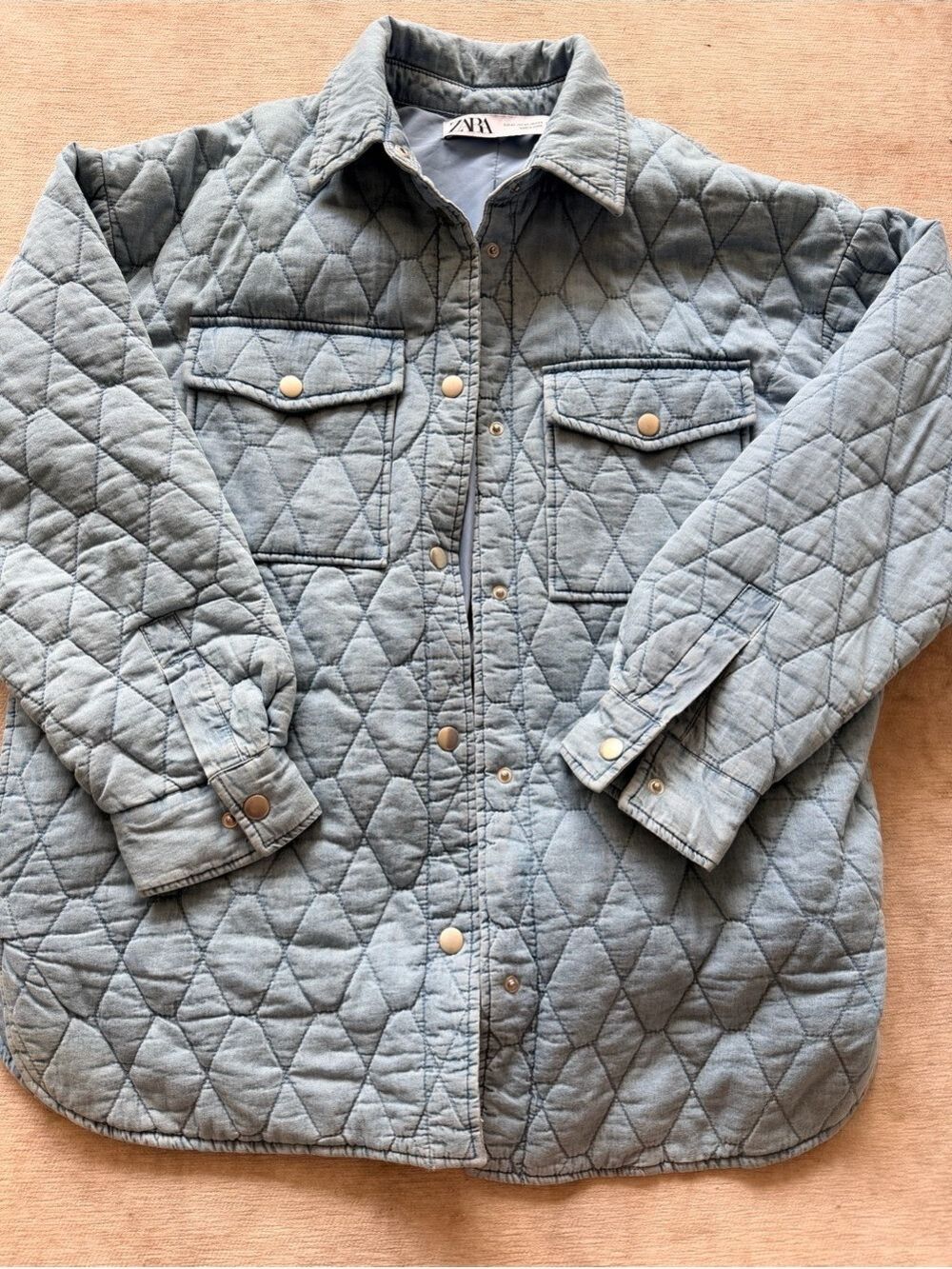 ZARA Women's Light Blue Quilted Shacket XS